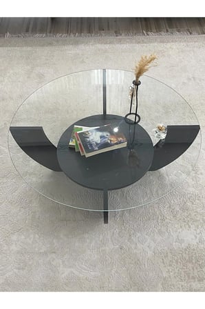 Modern Yuvarlak Raflı Orta Sehpa 90cm