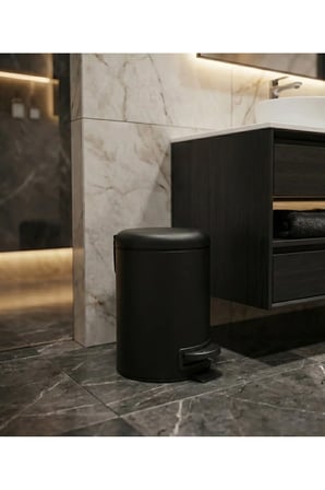 Elit 3 Litre Siyah Banyo Seti Çöp Kovası Mutfak Pedallı Ofis Banyo Çöp Kutu