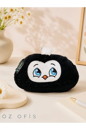 Sevimli Penguen Tasarımlı Peluş Kalem Kutusu, Şık ve Renkli Aksesuar