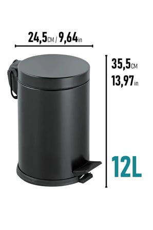 Pedallı Çöp Kovası Siyah 12 Lt