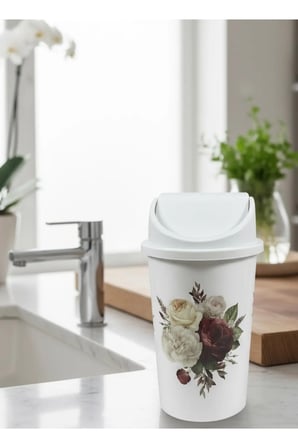 5 Litre Click Kapaklı 30x15 cm Çiçek Desen Çöp Kovası