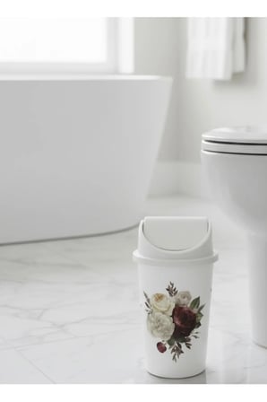 5 Litre Click Kapaklı 30x15 cm Çiçek Desen Çöp Kovası
