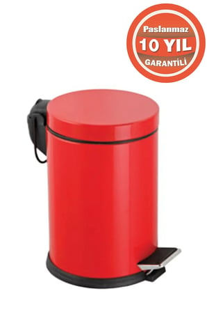 Paslanmaz Çelik 3 Litre Pedallı Banyo Çöp Kovası Kırmızı