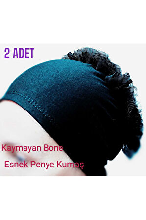 BONE FIRFIRLI, HİJAB, TESETTÜR BONE, TOPUZ, SİYAH PENYE DİKİŞLİ BONE 2 ADET