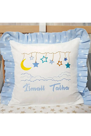 Fırfırlı Kırlent Bebek İsimli 40x40 Cm Nakışlı Takı Yastığı İçi Dolgulu