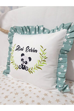 Fırfırlı Kırlent Bebek İsimli 40x40 Cm Nakışlı Takı Yastığı İçi Dolgulu