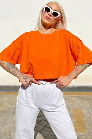 Kadın Bisiklet Yaka Oversize Crop