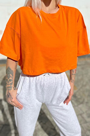Kadın Bisiklet Yaka Oversize Crop