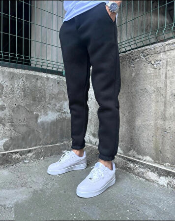 Lastik Paça Siyah Erkek İçi Pamuklu Jogger Eşofman Altı