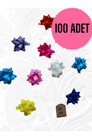 100 ADET 6cm FİYONK HEDİYE PAKETİ SÜSÜ PARLAK RENKTE KARIŞIK YILDIZ SÜS RAFYA YAPIŞKANLI