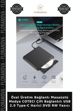 Özel Üretim Bağlantı Masaüstü Medya COTECi Çift Bağlantılı USB 2.0 Type-C Harici DVD RW Yazıcı