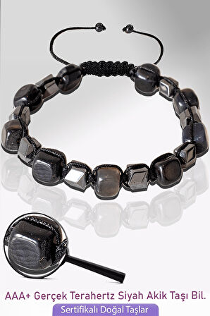 Sertifkalı Küp Model Siyah Akik Taşı Bileklik - Ayarlamalı