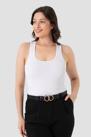 Premium Yeni Sezon Rahat Spor Stil Kadın Fitilli Görünümlü Kalın Askılı Basic Beyaz Atlet