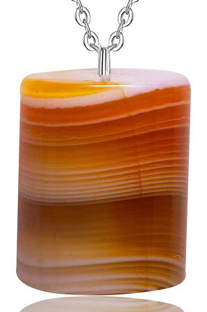 Sertifikalı Desenli Turuncu Akik Taşı Kolye