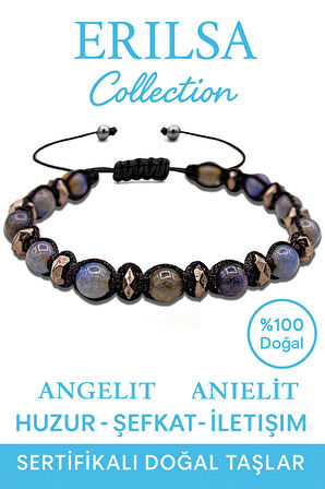 Sertifikalı Makrome Terahertz & Angelit Melek Taşı Bileklik – Ruhsal Huzura Uçun