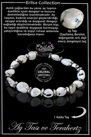 Sertifikalı Amorf Model Gerçek Silver Hematit - Ay Taşı Bileklik - Ayarlamalı