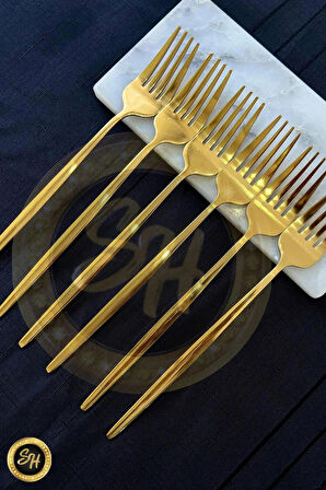 6 Adet Çelik Gold Yemek Çatalı Paslanmaz | 6 Parça Lüks Yemek Çatalı Takımı Paslanmaz