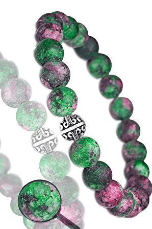Sertifikalı Ham Işlenmemiş Ruby Yakutlu Zoisite - Anyolit Taşı Bileklik - Gümüş Aparatlı