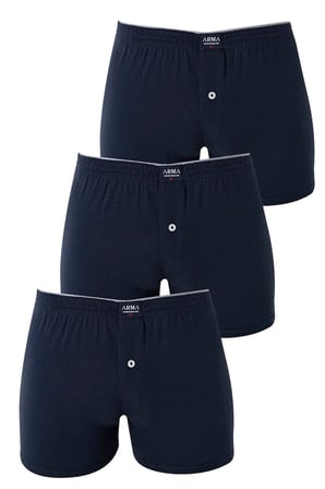 Günlük Giyim Hediyelik Eşya Konforlu Stil Erkek Lacivert Düğmeli Boxer 3'lü Paket %100 Pamuklu Penye