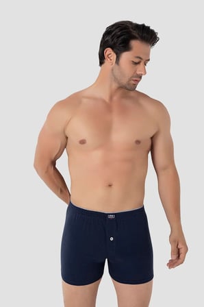 Günlük Giyim Hediyelik Eşya Konforlu Stil Erkek Lacivert Düğmeli Boxer 3'lü Paket %100 Pamuklu Penye