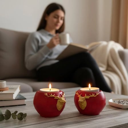 Yılbaşı 2 Li Geyikli  Mumluk