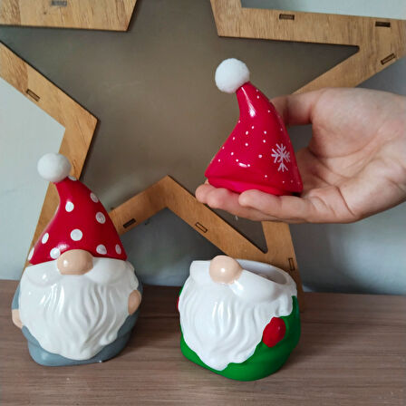 Yılbaşı Desen Şapkalı  Ya Da Mantar Desen Kapaklı  Noel Dekor / Mumluk