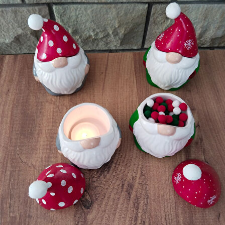 Yılbaşı Desen Şapkalı  Ya Da Mantar Desen Kapaklı  Noel Dekor / Mumluk