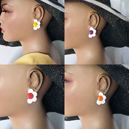 Yarım Papatyalı Küpe