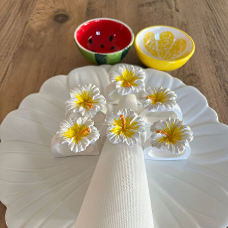 6 Lı Hibiskus Çiçeği Dekorlu El Yapımı Peçete Yüzüğü Halkası Sofra Dekoru Tropikal Çiçek Şeklinde Mutfak Sunum Dekoru
