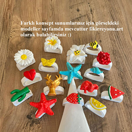 6 Lı Kalp  Dekorlu El Yapımı Peçete Yüzüğü Halkası Sofra Dekoru Kalp Şeklinde Mutfak Sunum Dekoru