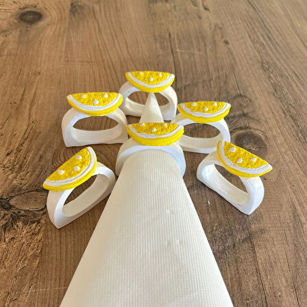 6 Lı Limon Dekorlu El Yapımı Peçete Yüzüğü Halkası Sofra Dekoru Limon Şeklinde Mutfak Sunum Dekoru