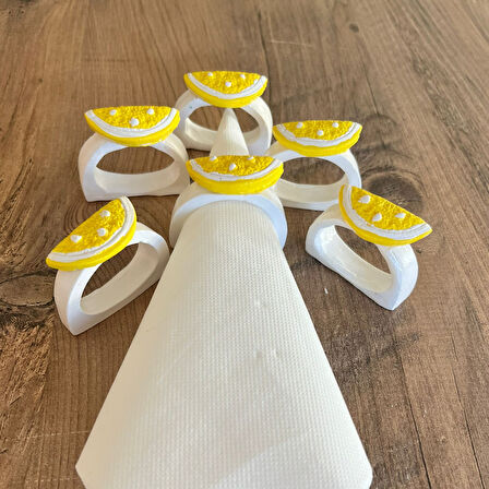 6 Lı Limon Dekorlu El Yapımı Peçete Yüzüğü Halkası Sofra Dekoru Limon Şeklinde Mutfak Sunum Dekoru
