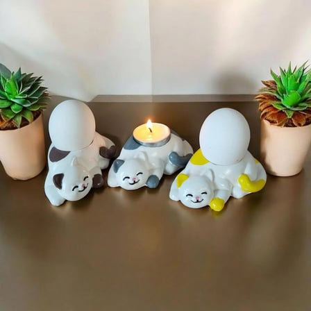 2 Li Kedi Şeklinde Yumurtalık Mumluk