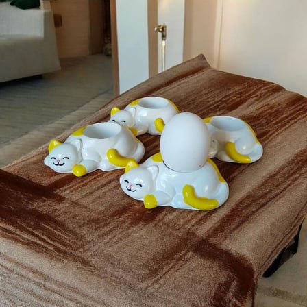 2 Li Kedi Şeklinde Yumurtalık Mumluk