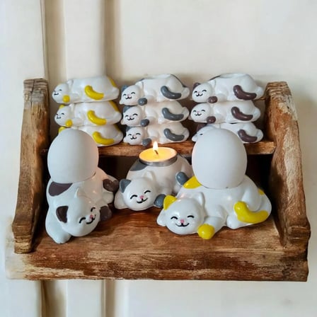 2 Li Kedi Şeklinde Yumurtalık Mumluk