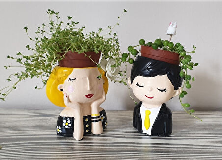 Romantik Çift Kız Ve Erkek Saksı Mumluk Dekor