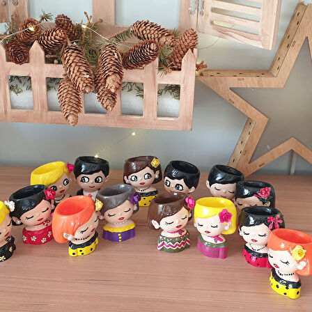 2 Li  Papatyalı Kız Saksı Dekor Mumluk Set