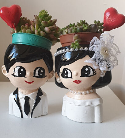 Gelin Damat Aşık Çift Saksı Mumluk Dekor