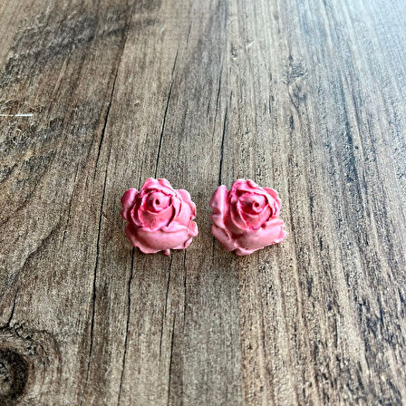 Pembe Tomurcuk Gül Şeklinde Küpe