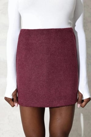 Kadın Bordo Mini Kaşe Etek