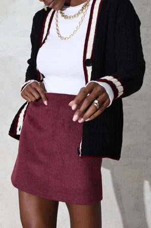 Kadın Bordo Mini Kaşe Etek