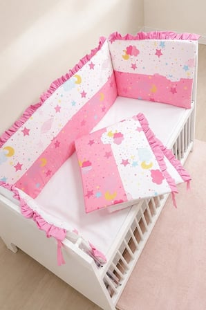 Pembe Fırfırlı 60x120 Mobilya Beşik Kenar Koruma Seti - 4 Parça Rüya Serisi