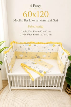 Sarı Fırfırlı 60x120 Mobilya Beşik Kenar Koruma Seti - 4 Parça Rüya Serisi