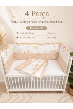 Kahve Fırfırlı 70x130 Mobilya Beşik Kenar Koruyucu Seti - 4 Parça Rüya Serisi