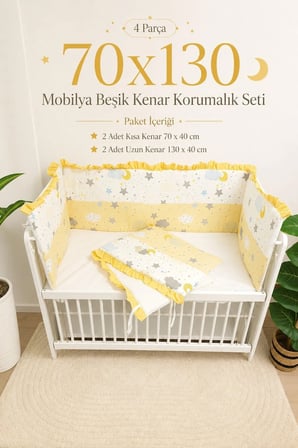 Sarı Fırfırlı 70x130 Mobilya Beşik Kenar Koruyucu Seti - 4 Parça Rüya Serisi