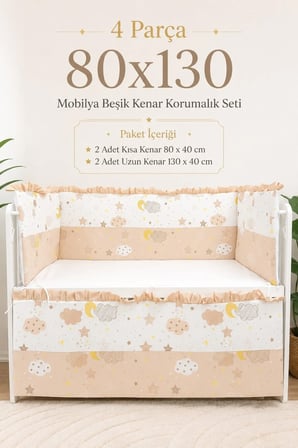 Kahve Fırfırlı 80x130 Mobilya Beşik Korumalık Seti - 4 Parça Rüya Serisi