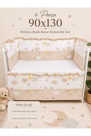 Kahve Fırfırlı 90x130 Mobilya Beşik Koruma Seti - 4 Parça Rüya Serisi