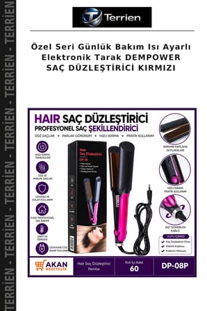 Özel Seri Günlük Bakım Isı Ayarlı Elektronik Tarak DEMPOWER SAÇ DÜZLEŞTİRİCİ KIRMIZI