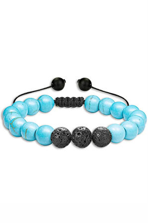 Sertifikalı Doğal Firuze Turkuaz Volkanik Lav Taşı Doğal Taş Bileklik Seti