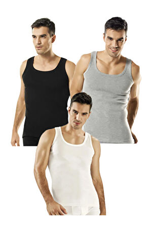 3 Adet Arkası Çapraz Pamuklu Ribana Erkek Atlet